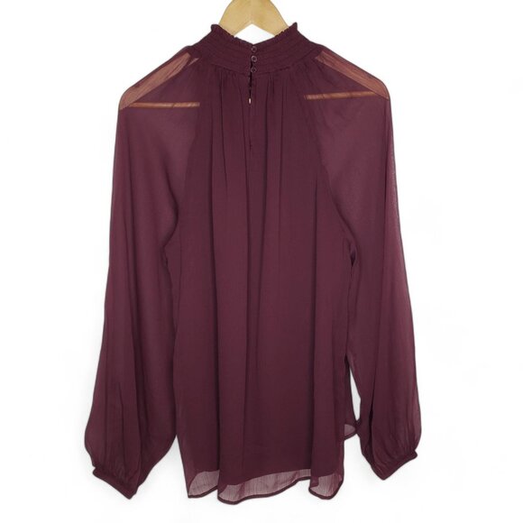 Joie Smocked Top Women's Puff Long Sleeve Layered Buttoned Back Neck XL - Picture 3 of 7